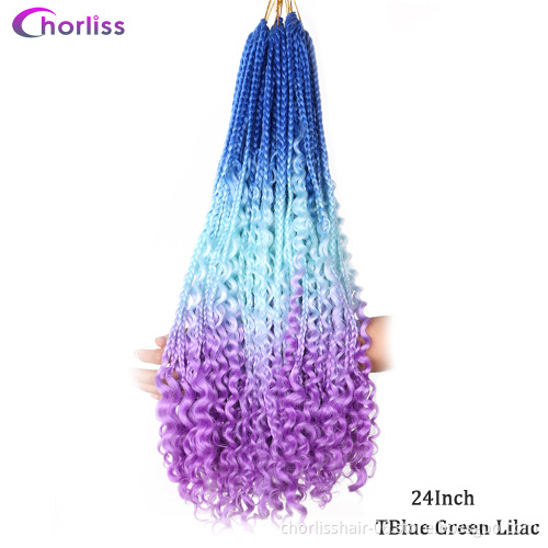 Wholesale Ombre Messy Goddess Boho Braided Bohemian Box Braids With Curls Un-ruly Synthetic Crochet Hair Extension For Woman